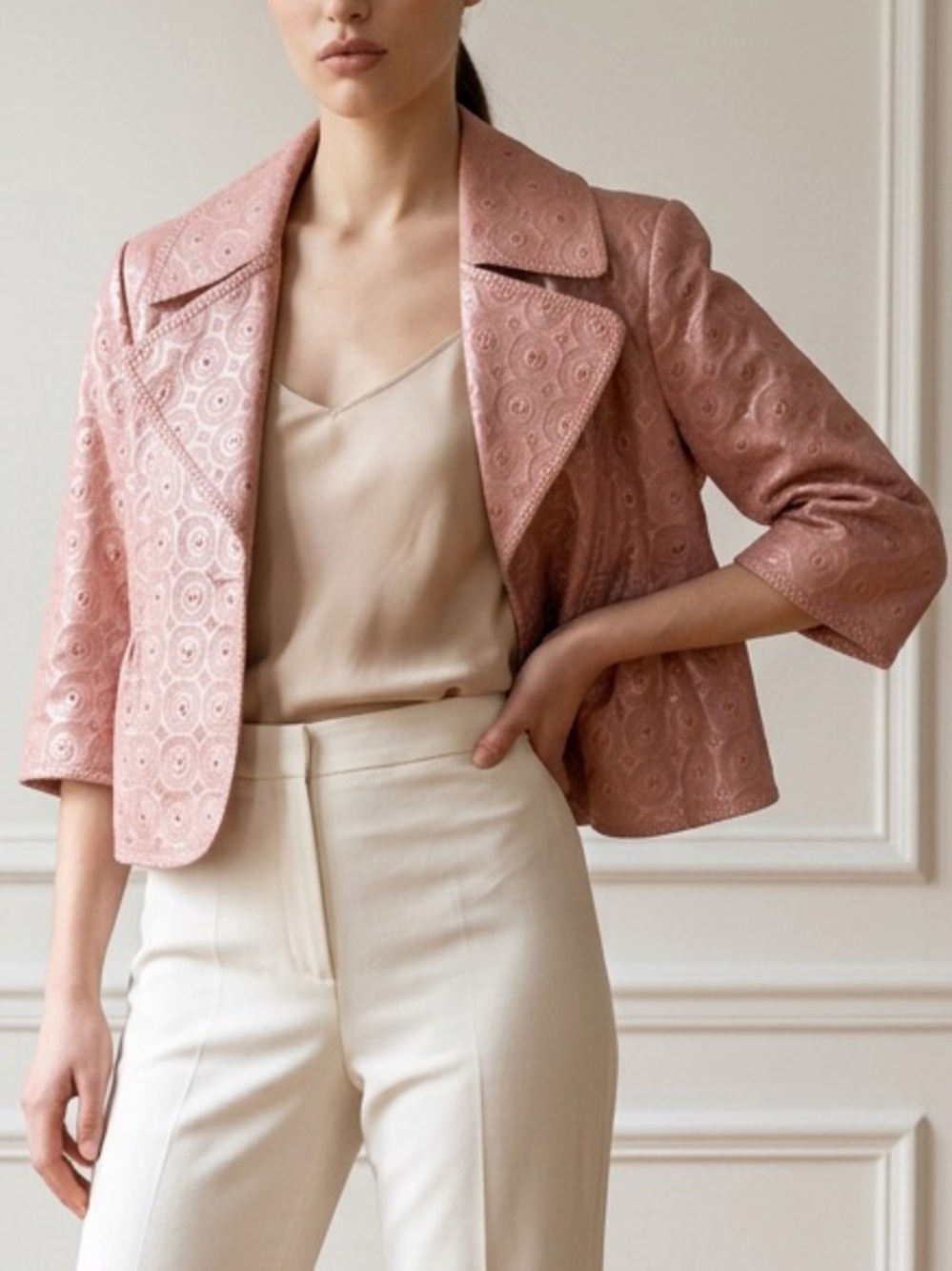 Peter Nygård Pink Leather Embossed Moto Cropped Jacket Women’s Vintage Size 8